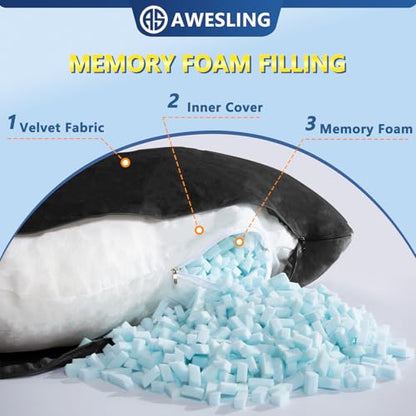 Shredded Memory Foam U Shaped Pregnancy Pillow with Cover - color: Black