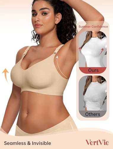 Vertvie Jelly Bra No Underwire Seamless Push Up Full Coverage - color: Semolina, size: Medium