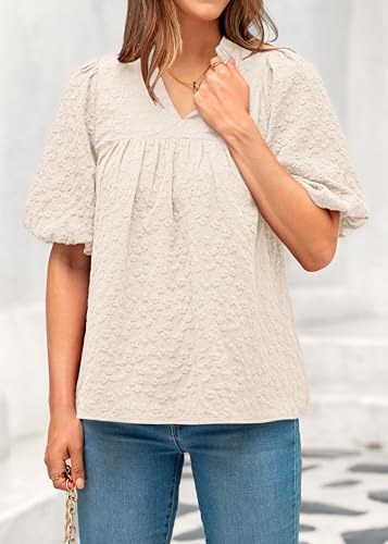 MASCOMODA Womens Puff Short Sleeve Peplum Babydoll Tops 2026 - color: Apricot, size: Small