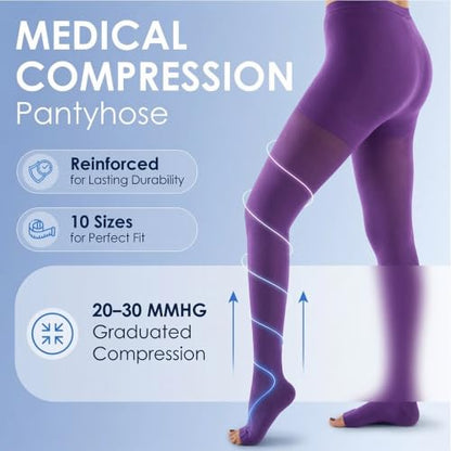 ABSOLUTE SUPPORT Compression Pantyhose 20-30mmHg, Opaque, Purple, 3X-Large - color: Purple, size: 3X-Large