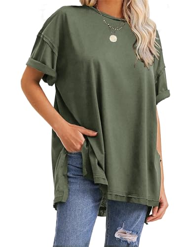 EXLURA Womens Summer Oversized T Shirts 2026 Casual Short Sleeve Loose Maternity Tops Crewneck Tunic Plus Gym Workout Top - color: Army Green, size: X-Large