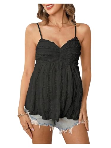 MakeMeChic Women's Maternity Babydoll Tank Tops Peplum Ruffle Cami Top - color: Black, size: Large