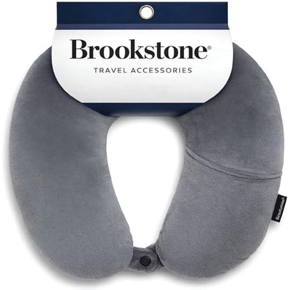 Brookstone Microbead Neck Pillow Soft Travel Pillow with Phone Pocket - color: Dark Grey