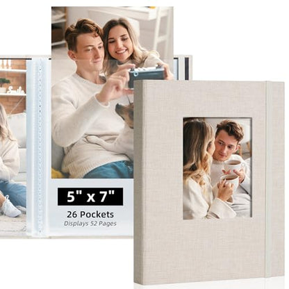5x7 Photo Album Holds 52 Photos with Front Window Beige - color: Beige, size: 26 Pockets