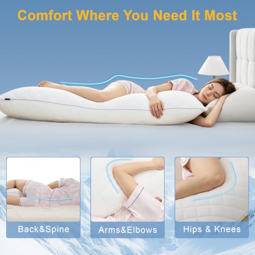 KISSKI Cooling Body Pillow for Adults, Memory Foam Long Pillow for Bed - color: Cloud White