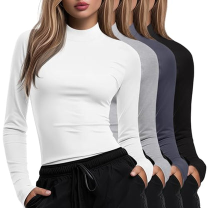 Xaatren 4 Pack Womens Long Sleeve Underscrubs Mock Neck Shirts - color: Black, Dark Gray, Light Heather Gray, White, size: Medium