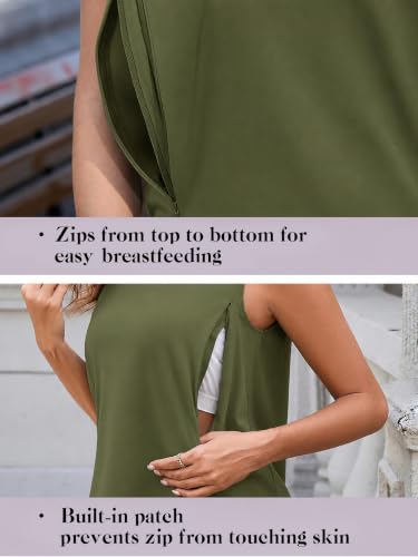 Ecavus 3-Pack Nursing Tank Tops, Hidden Zippers Breastfeeding Shirts - color: Black+charcoal+heathergreen, size: Medium