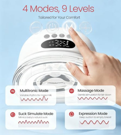 NCVI Wearable Breast Pump Hands Free for Mom Office, Home or Travel (White)