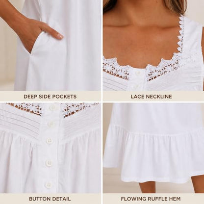 Viakeo 100% Cotton Nightgown for Women - color: White, size: X-Large
