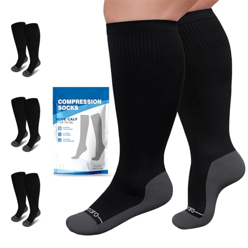 3 Pairs Plus Size Compression Socks for Women Men Wide Calf - color: 3 Pairs-Black, size: 3XL