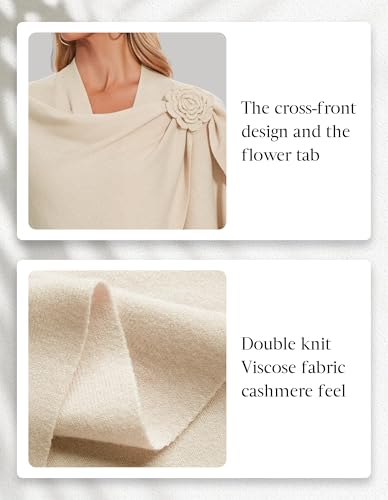 PULI Women Elegant Cross Front Floral Shawl Wraps Poncho Fall Winter - color: Barley Twist
