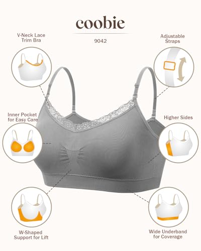 Coobie Lace V-Neck Bra for Women - color: Med Grey, size: One Size