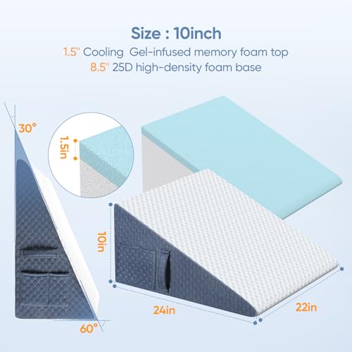 Welzona Wedge Pillow for Sleep Apnea, 10inch Bed Wedge - size: 22*24*10in