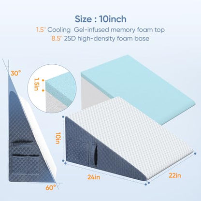 Welzona Wedge Pillow for Sleep Apnea, 10inch Bed Wedge - size: 22*24*10in