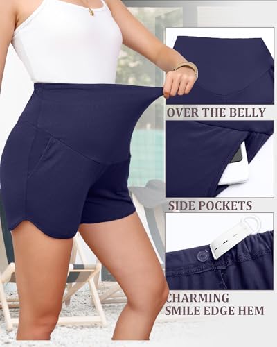 3 Pack Women's Maternity Shorts - color: Black, Dark Grey, Navy Blue, size: X-Large