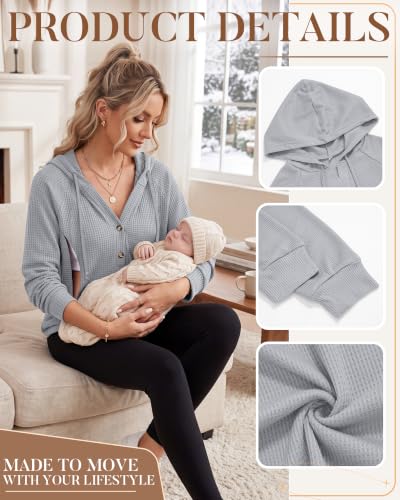 Neer Women's Nursing Hoodies Breastfeeding Shirts - color: Gray, size: Small