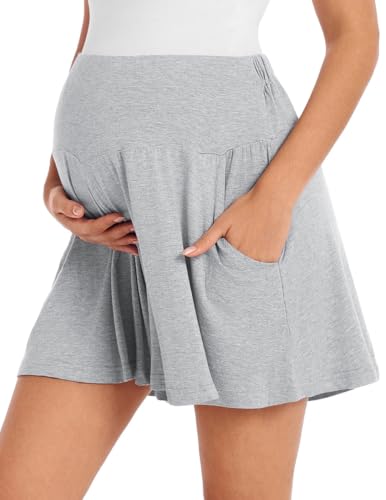 Viscose from Bamboo Maternity Loose Flowy Lounge Shorts - color: Grey, size: Large