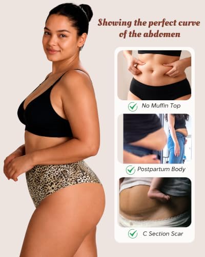 LEVAO 4-Pack Women Tummy Control Thong High Waist Seamless Underwear S-XXL - color: Black, Nude, Cool Gray Leopard Print, Caramel Leopard Print, size: Large
