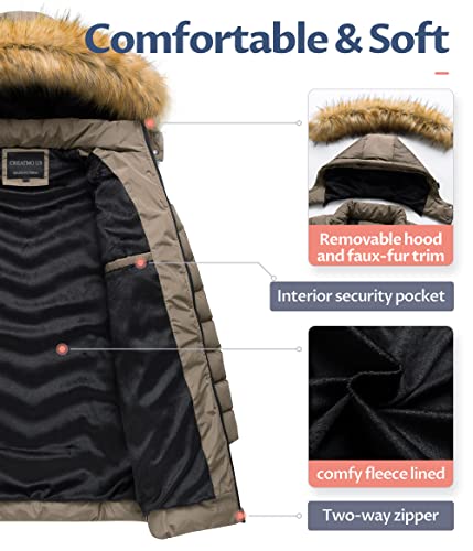 CREATMO US Women's Winter Hooded Coat Waterproof Warm Long Puffer Jacket Parka - color: Brown, size: X-Small