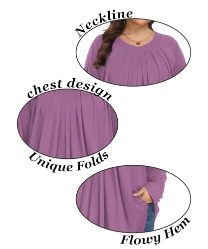 Tencede Womens Plus Size Tops Long Sleeve Shirts V Neck Tunic Blouses 1X-5X - color: Light Purple, size: 4X-Large