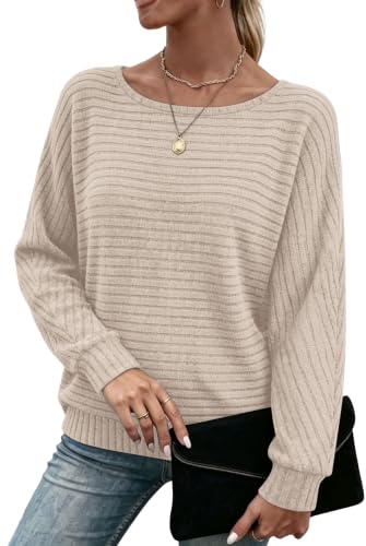 Sampeel Long Sleeve Shirts for Women Crewneck Tunic Tops Oversized Sweaters - color: Apricot, size: Medium