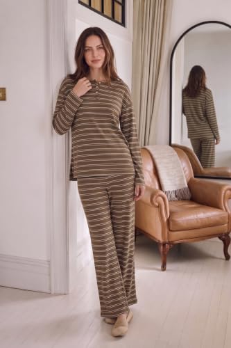 Ekouaer Womens Pajama sets Long Sleeve Cozy 2 Piece Matching Lounge Set - color: Brown White Stripe, size: Medium