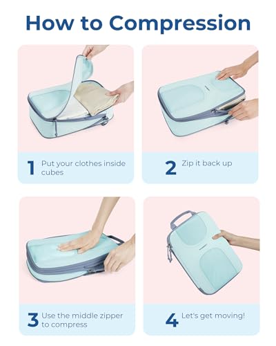 BAGSMART 6 Set Compression Packing Cubes, Travel Luggage Organizer Bags - color: 06-Sky Blue