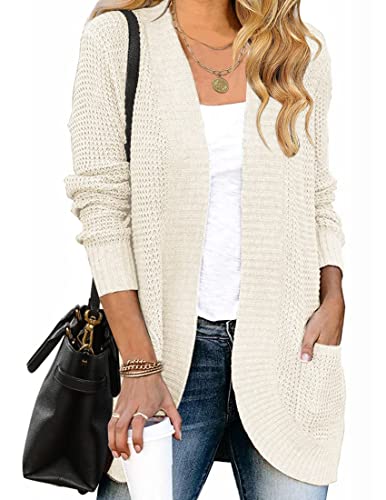 ZESICA Womens Fall Fashion Open Front Cardigan Sweaters - color: Apricot, size: Medium