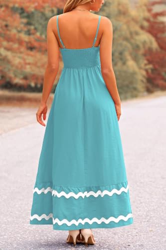 PRETTYGARDEN Women's Summer Spaghetti Strap Boho Maxi Dress - color: Aqua Green, size: Small