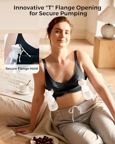 Momcozy Hands-Free Pumping Bra, Breathable Tencel™ Fabric Breast Pump Bra - color: Black, size: Large