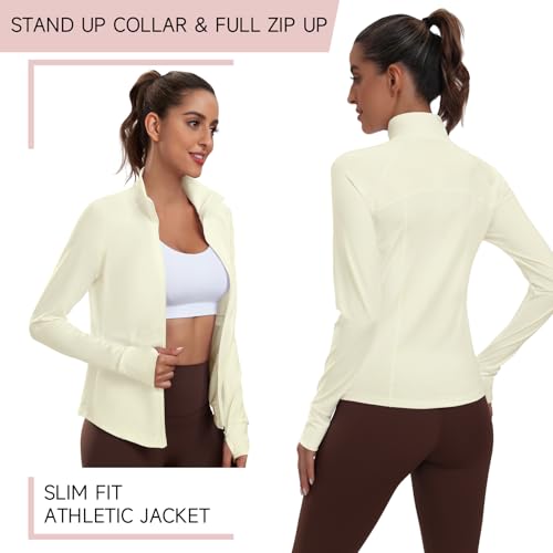 Women's Athletic Jackets Lightweight Workout Jackets Zip Up Running Jackets - color: Khaki, size: Medium