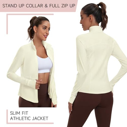 Women's Athletic Jackets Lightweight Workout Jackets Zip Up Running Jackets - color: Khaki, size: Medium