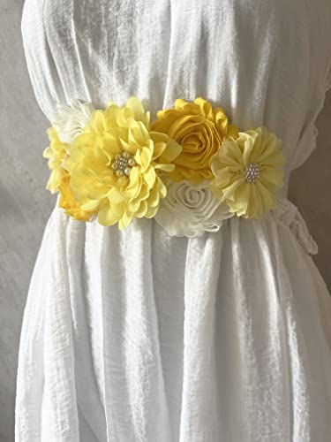 Flowers for Sashes Maternity Pregnancy Sash Belt for Baby Shower Wedding Bride - color: Yellow