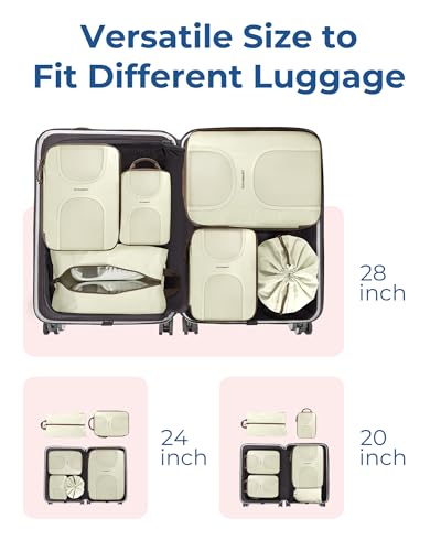 BAGSMART 6 Set Compression Packing Cubes, Travel Luggage Organizer Bags - color: 02-White Opal