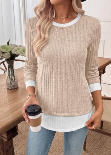 WIHOLL Womens Long Sleeve Shirts Fall Outfits Lightweight Sweaters 2026 - color: Apricot, size: Medium