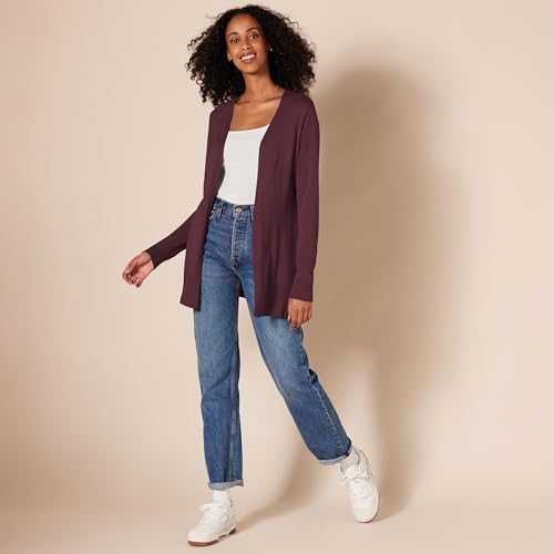 Amazon Essentials Women's Lightweight Long-Sleeve Open-Front Long Cardigan Sweater, Regular Fit - color: Burgundy, size: Large
