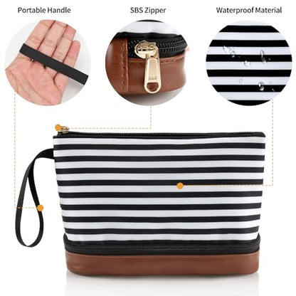Small Makeup Bag 2 Layers Travel Cosmetic Bag with Makeup Brush Compartment - color: 04-stripe