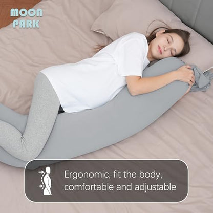 MOON PARK Pregnancy Pillow - Incredibly Smooth and Soft Cooling Cover I Shaped Full Body Maternity Pillow with Removable Cover - Support for Side, Back, Legs, Belly, HIPS - Light Grey - color: Light Grey