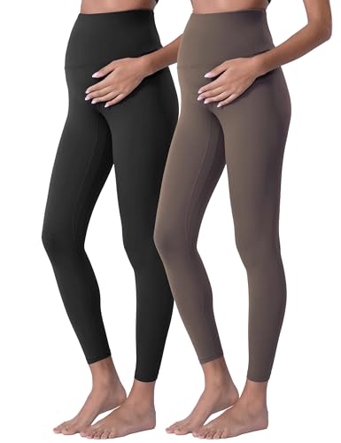 POSHDIVAH Maternity Leggings for Women Pregnancy Yoga Pants - color: Black Brown, size: Medium