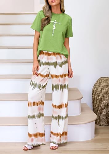 PRETTYGARDEN Pajamas for Women 2 Piece Lounge Set - color: Green, size: Medium