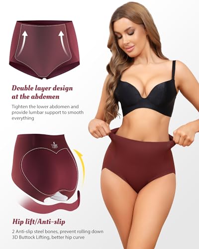 LEVAO Women's Tummy Control Underwear High Waisted Seamless Panties 4 Pack - color: Reddish Brown, size: Medium