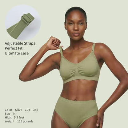 Under Control Nursing Bra 4-Pack - Wireless Maternity & Sleep Bra with Removable Pads - Comfortable Breastfeeding Bra (S-2XL) - color: Silver/Dark Mauve/White/Olive, size: Medium