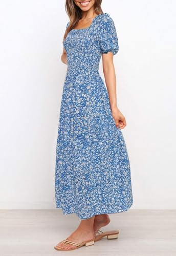 ZESICA Womens 2026 Summer Boho Floral Ruffle Maxi Dress - color: Blue2, size: Large