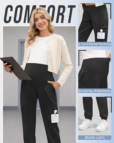 3 Pack Maternity Scrub Cargo Jogger Pants - color: Black, size: Small