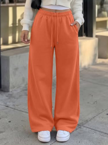 Trendy Queen Womens Wide Leg Fleece Lined Fall Sweatpants - color: Orange, size: Small