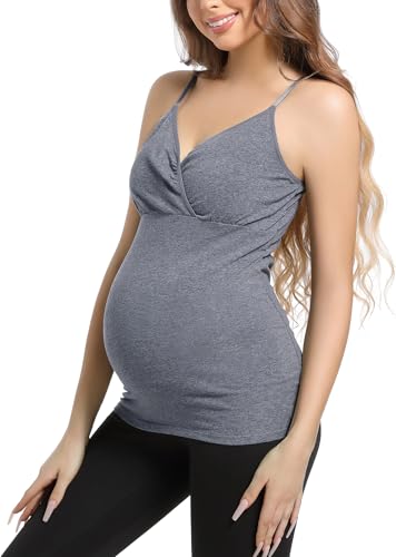 SUIEK 4 Pack Nursing Tank Tops Maternity Cami Cotton Breastfeeding Bralette - color: B-black+dark Grey+white+atrovirens 4pack, size: Large