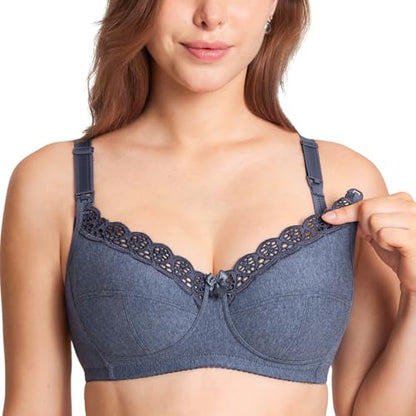 Gratlin Women's Plus Size Cotton Nursing Bra Wireless Breastfeeding Maternity Bras - color: Blue Marl, size: 36I