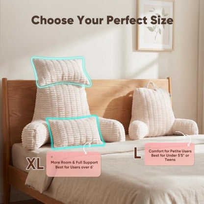 28" XXL Reading Pillow, Backrest Pillow with Detachable Neck Pillow - color: Beige, size: XX-Large(28inch)