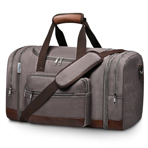 50L Expandable Canvas Duffle Bag Weekender Travel Carry On Gym - color: Grey