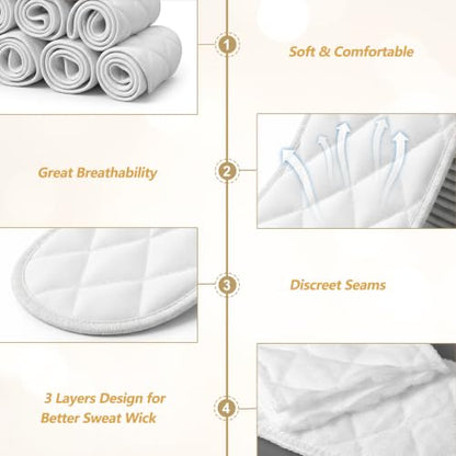 10 Pcs Cotton Bra Liners for Sweating 3 Layer Washable Sweat Liner Tummy Rash Under Boobage Sweat Pads Bras Breast Women Inserts To Absorb Breasts Absorbent Plus Size Reusable